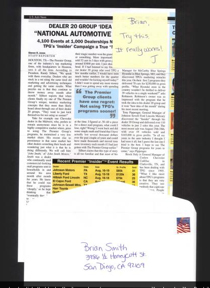 Tear Sheet with Post It note