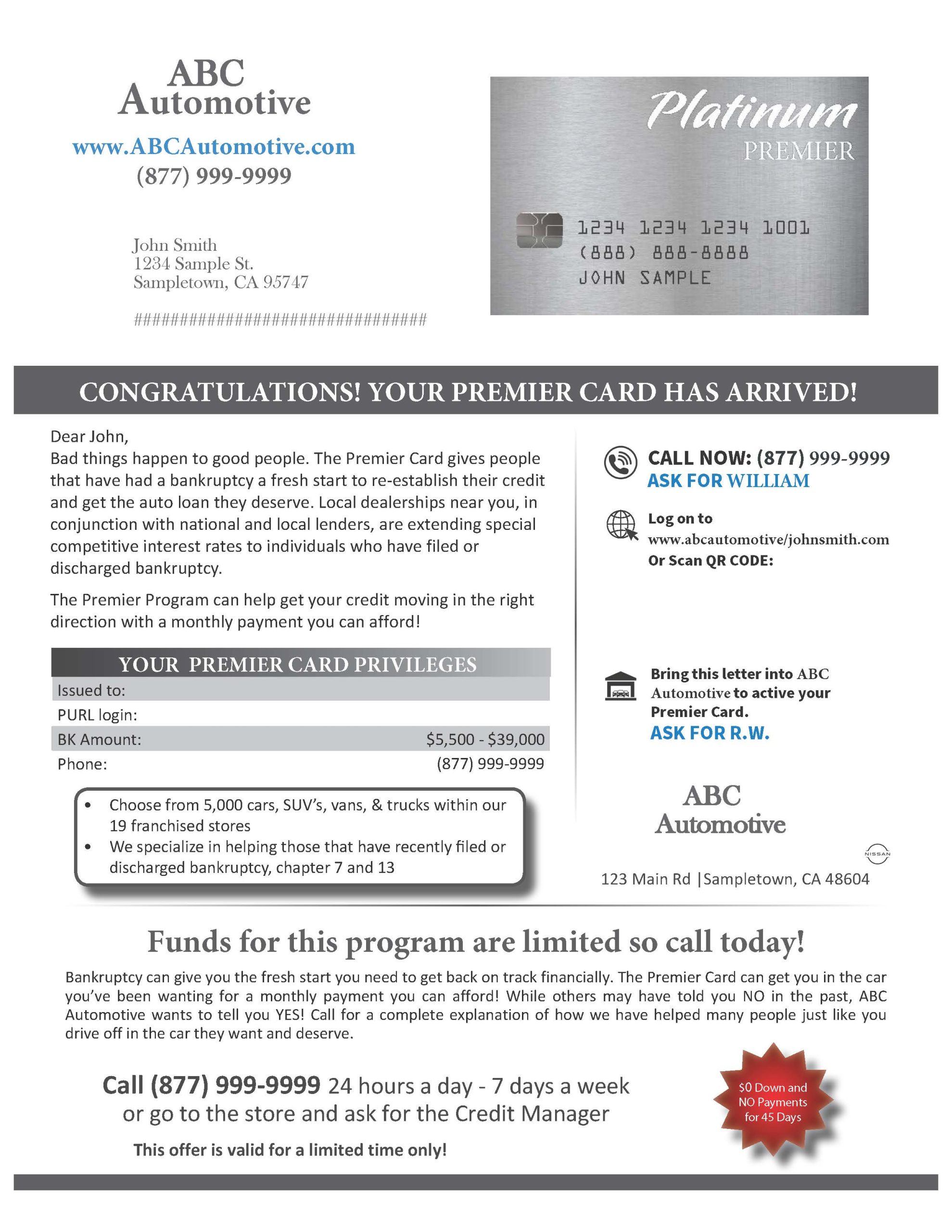 ABC Automotive Letter Premier Card Generic 