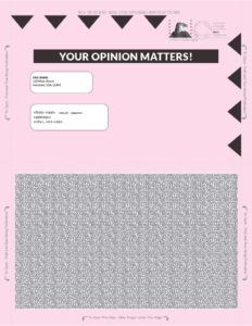 Front of pink survey mailer
