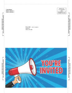 Front survey mailer with artwork of bullhorn and text stating "You're Invited"